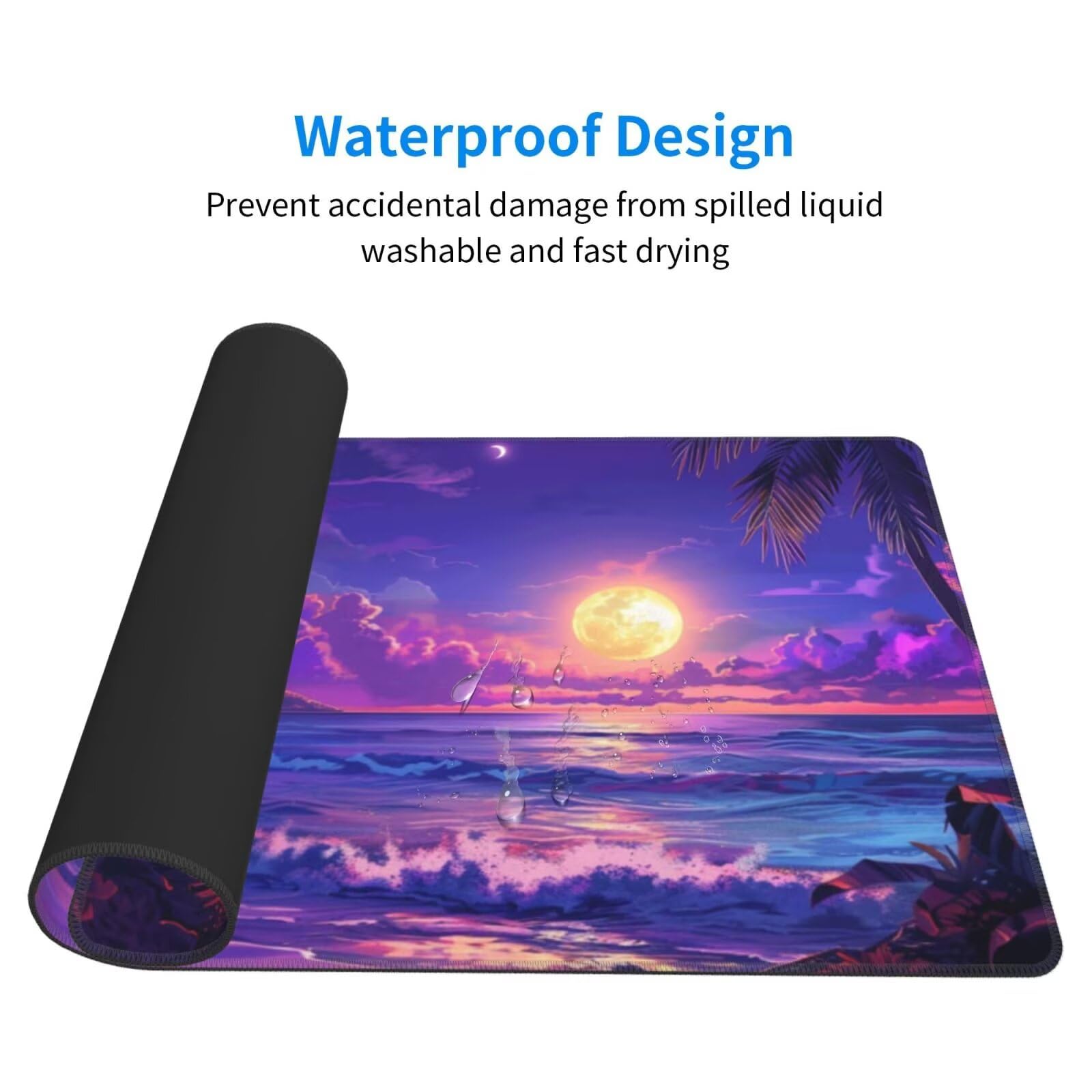 Alfombrilla de Ratón Gaming Grande XXL 1600x800x4mm con Bordes Cosidos, Tela de Micro Tejido, Base de Goma Antideslizante y Mouse Pad, para Teclado Jugadores Escritorio, PC, Oficina Mar Morado Y6345