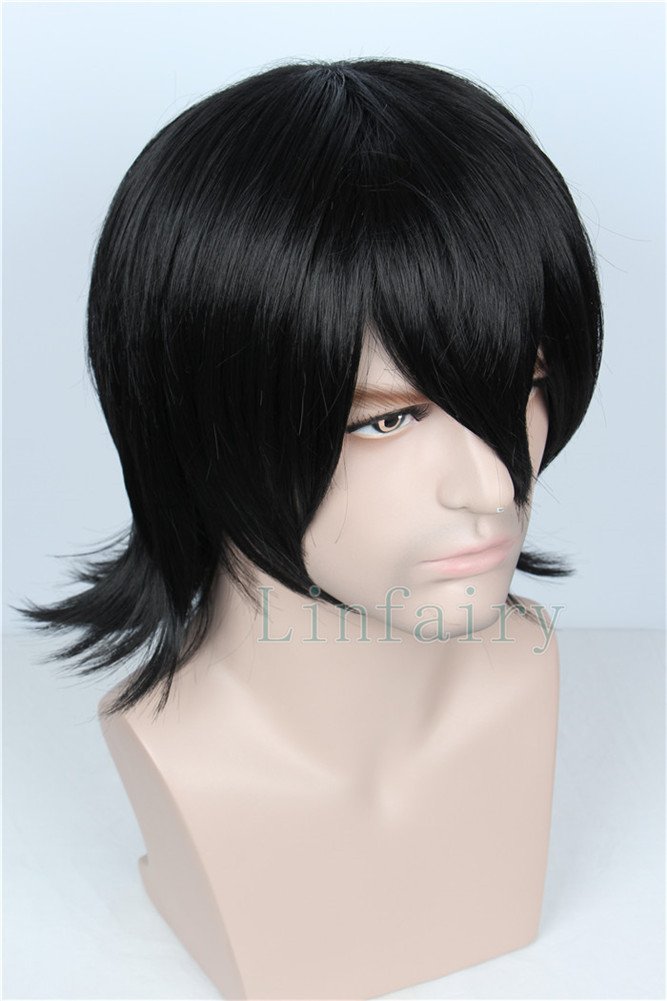 Linfairy Unisex Short Black Straight Cosplay Wig Halloween Costume Wig for Women