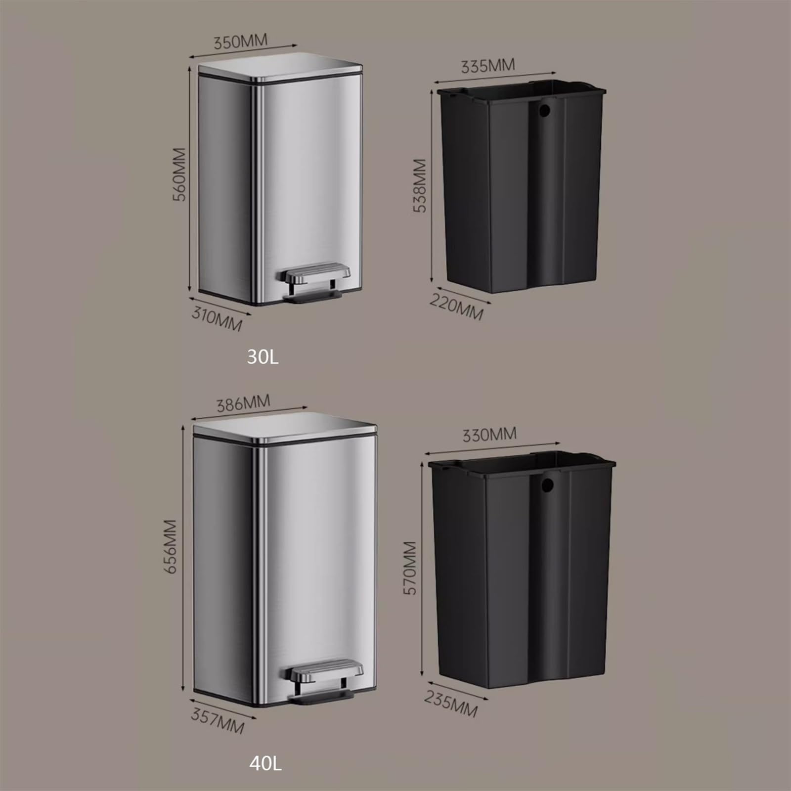 Papelera de Escritorio Bote de basura con tapa, Bote de basura de acero inoxidable con pedal, Bote de basura con escalón de cierre suave con cubo interior for oficina en casa comercial Cubo de Basura(