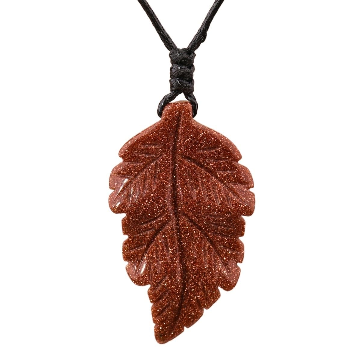 Hxscoo Women's Red Goldstone Leaf Shape Gems Stone Pendant Necklace For Quartz Crystal Leather Necklace Luxury Birthday Wedding Handmade Jewelry Gifts (Color : )