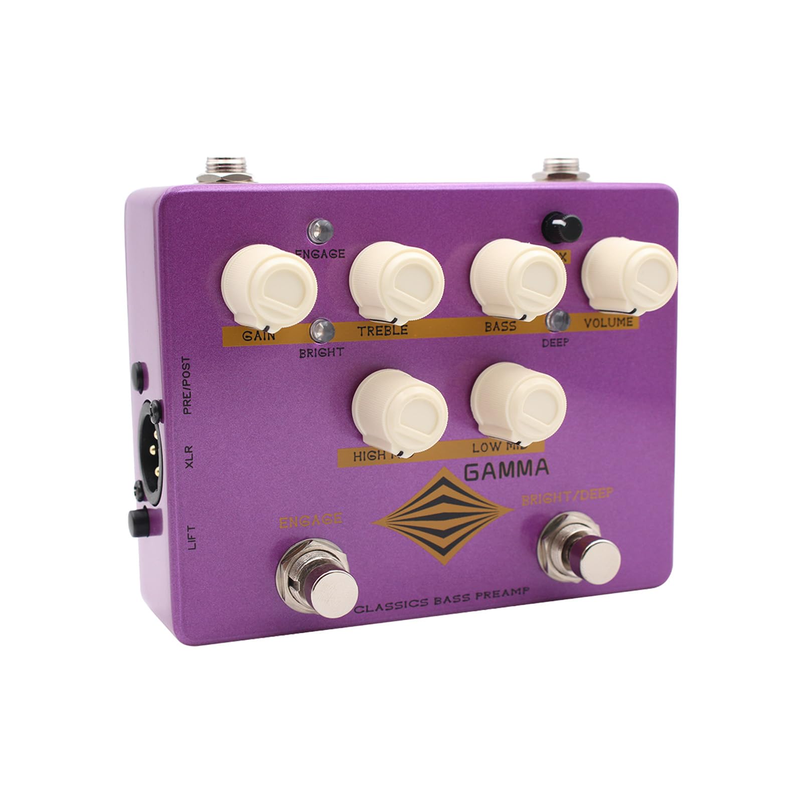 Gamma Bass Preamp Efekt Pedałowy Czysty Dźwięk Dynamiczny Ton True Bypass Fioletowy