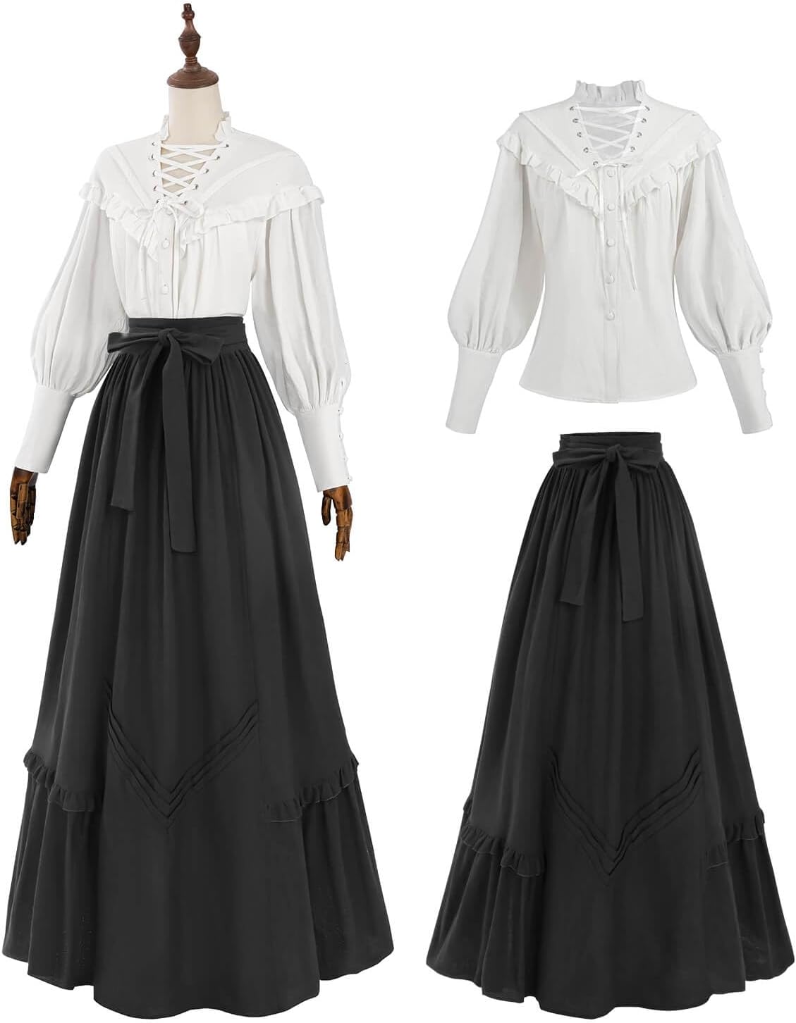 Nuoqi Womens Victorian Dress Costume 2-Piece Medieval Renaissance Dress Edwardian Blouse Skirt Set - Image 7