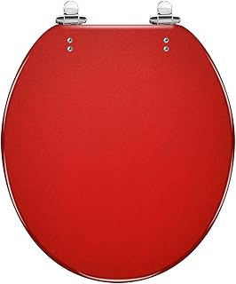 Round Toilet Seat a red wall Resin Toilet Seat Quietly Slow Close with Quick-Release Hinges Toilet Seat with Cover Easy to Clean Install