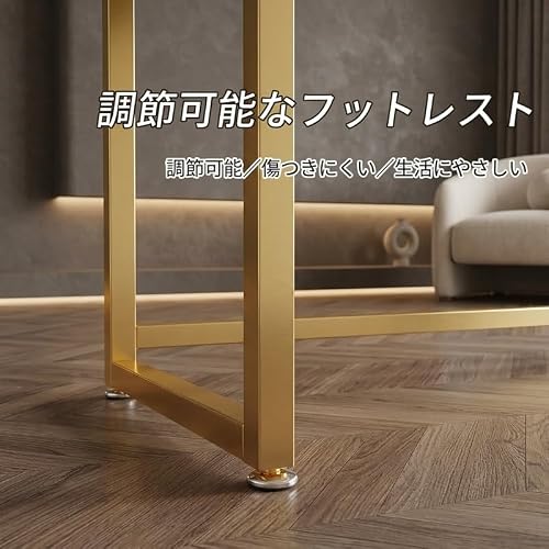 コンソールテーブル 玄関台 北欧風 黒トップ+ゴールドフレーム 奥行30cm×高さ80cm×幅140cm スリム省スペース 玄関・リビング・廊下用 飾り棚 オープンラック スタイリッシュ細長デザインTasydi (80cm,黒いフレーム + 白いパネル) [5]