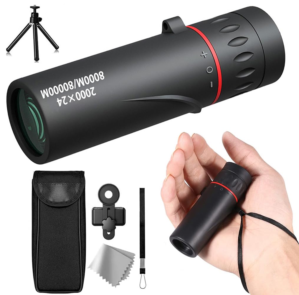 2000x24 Monoculars for Smartphone, Compact Monocular Telescope for Adults High Powered, Mini Pocket Handheld Monocular with Flexible Tripod for Hunting, Gifts, Bird Watching,Travelling
