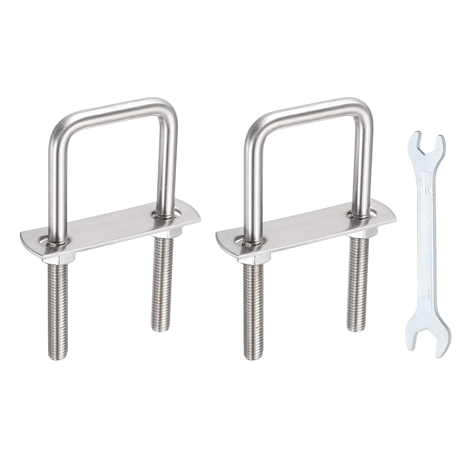 sourcing map 2 Sets M8 Square U-Bolts, 1.61"(41mm) Inner Width 3.9"(100mm) Length 304 Stainless Steel U Clamp Bolts with Nuts, Plates and Wrench for Trailer Ski Boat Fishing Boat