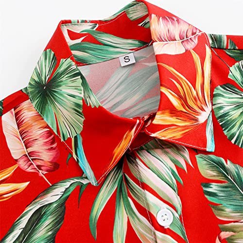 Kyku Novelty Hawaiian Shirt For Men Summer Floral Shirt Button Down Red #TOP5