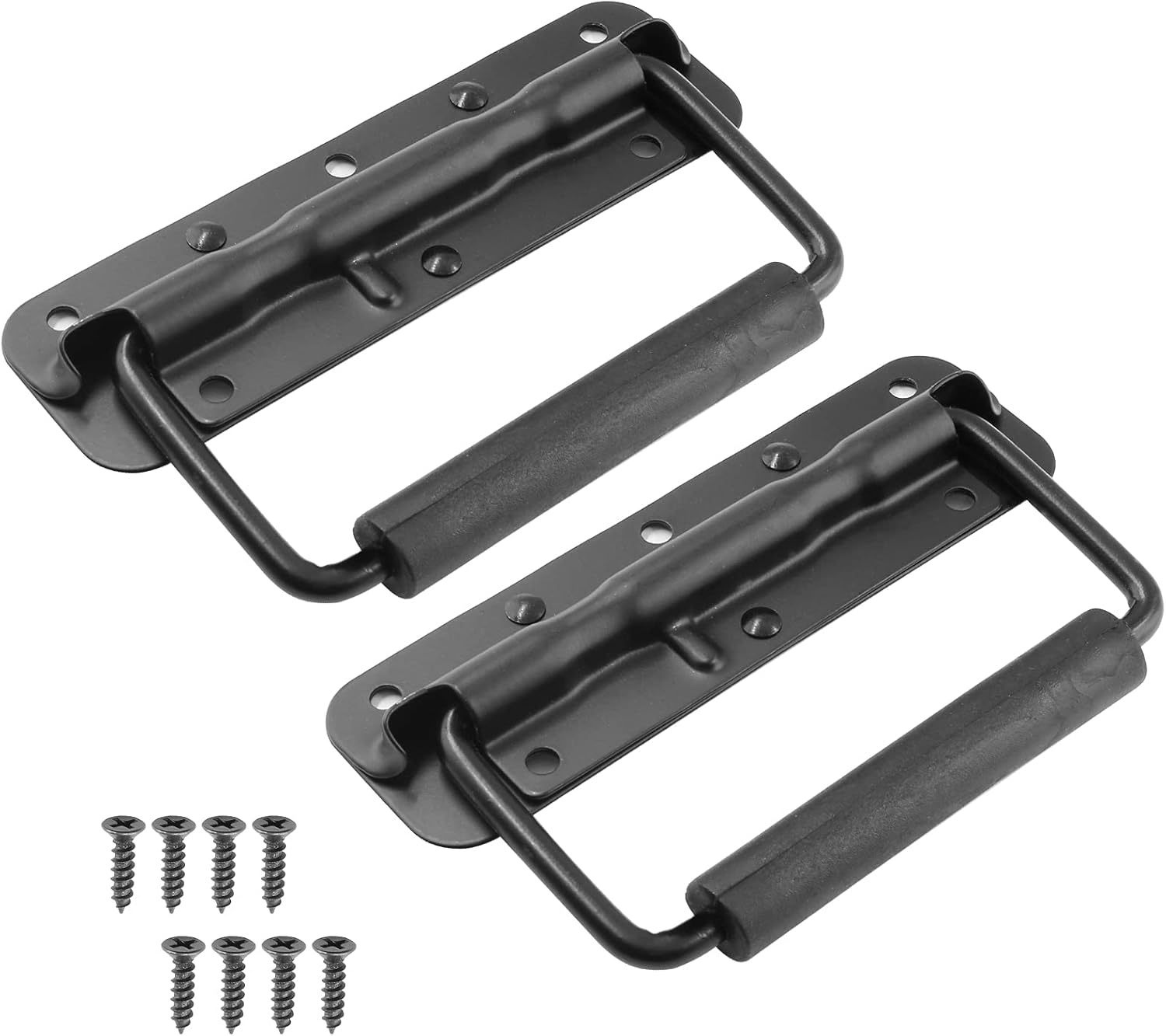 Bonsicoky 2Pcs Surface Mount Spring Loaded Speaker Case Handles, 5.47" x 1.61" 304 Stainless Steel Chest Handles, Black