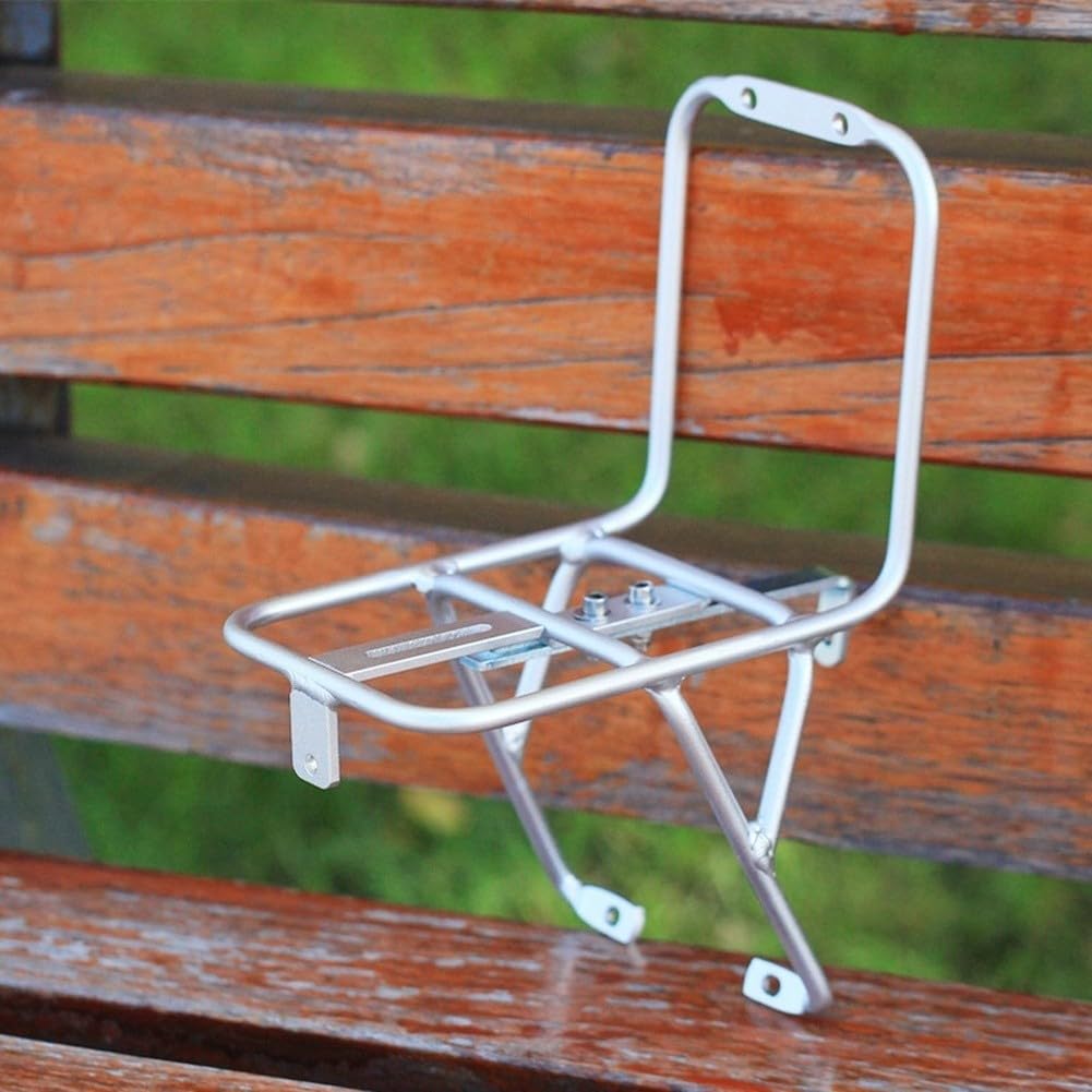 Aluminum Alloy Bicycle Front Basket Rack For 20 Inch Folding Mountain Bike With V Brake Mount Silver Finish Lightweight Cargo Carrier For Commuting And Outdoor Riding Sturdy Welded Frame Design