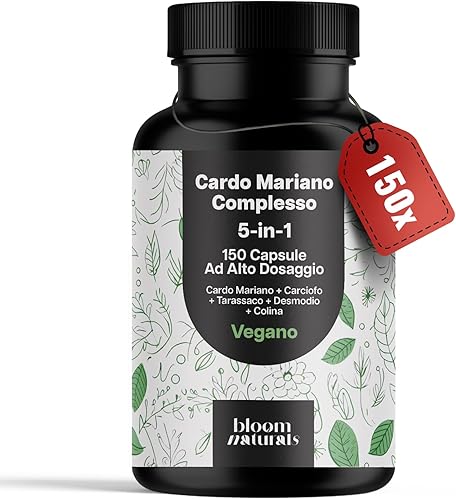Bandini® Cardo Mariano con Carciofo, Tarassaco e Dente di Leone, 150 Capsule, Complesso ad Alto dosaggio, Estratto 80% di Silimarina, Milk Thistle, Diuretico, Digestivo e Depurativo, Metodo HPLC