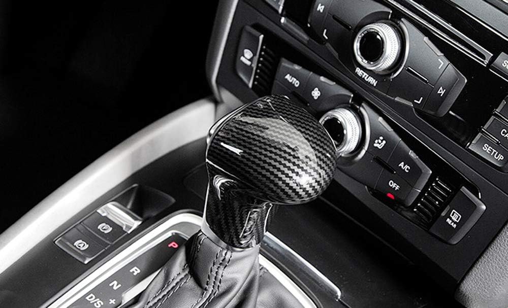 iJDMTOY Glossy Black Carbon Fiber Pattern Shift Knob Cover Shell Compatible with Audi 2013-2016 A4 A5 Q7, 2012-2015 A6 A7, 2013-2017 Q5, etc