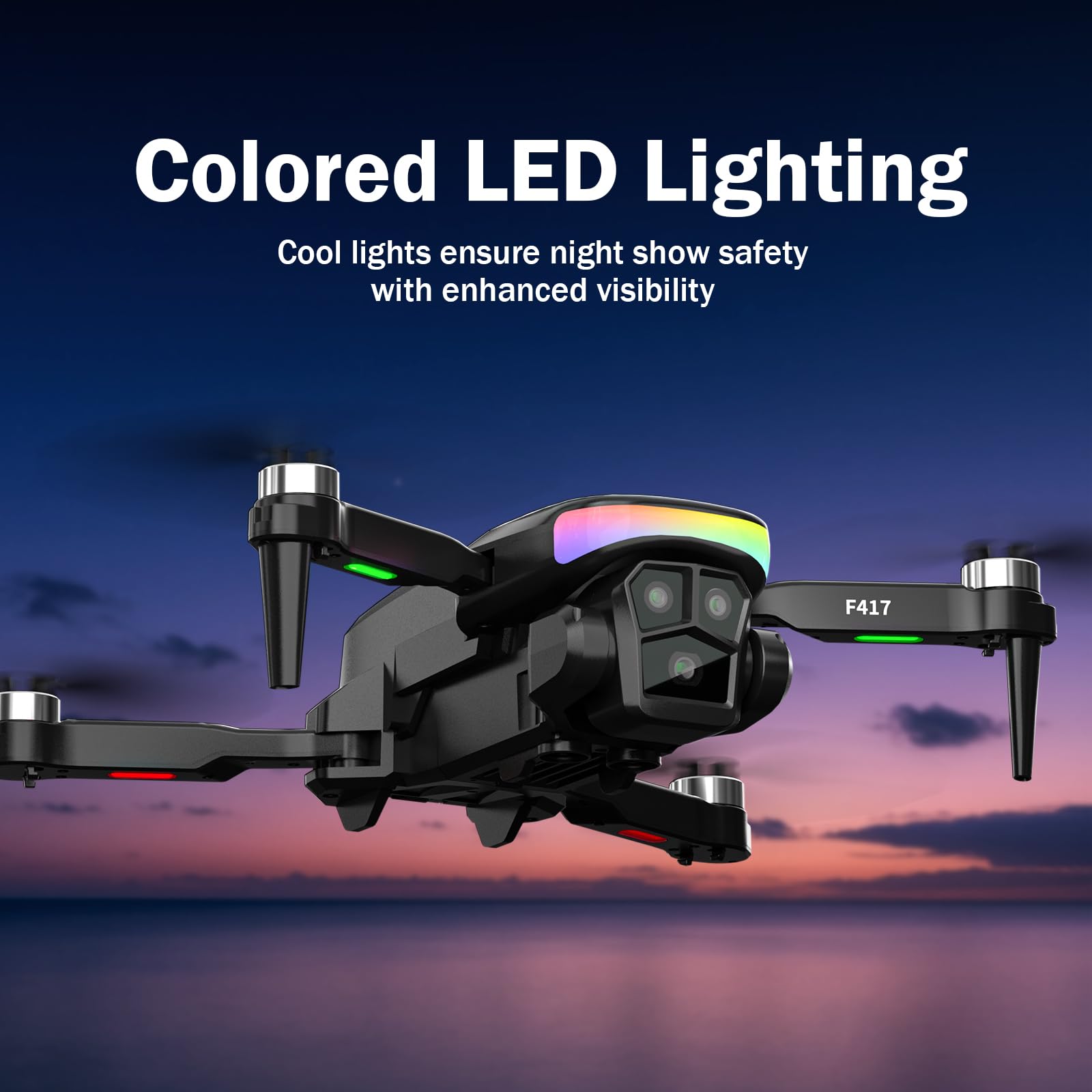 Drone con Telecamera 1080P per Adulti Principianti Luce LED Colorata, Drone FPV Quadricottero per Esterni con Trasmissione WiFi,Mantenimento Dell'altitudine,Tap Fly Controllo Gestuale,Flip 3D