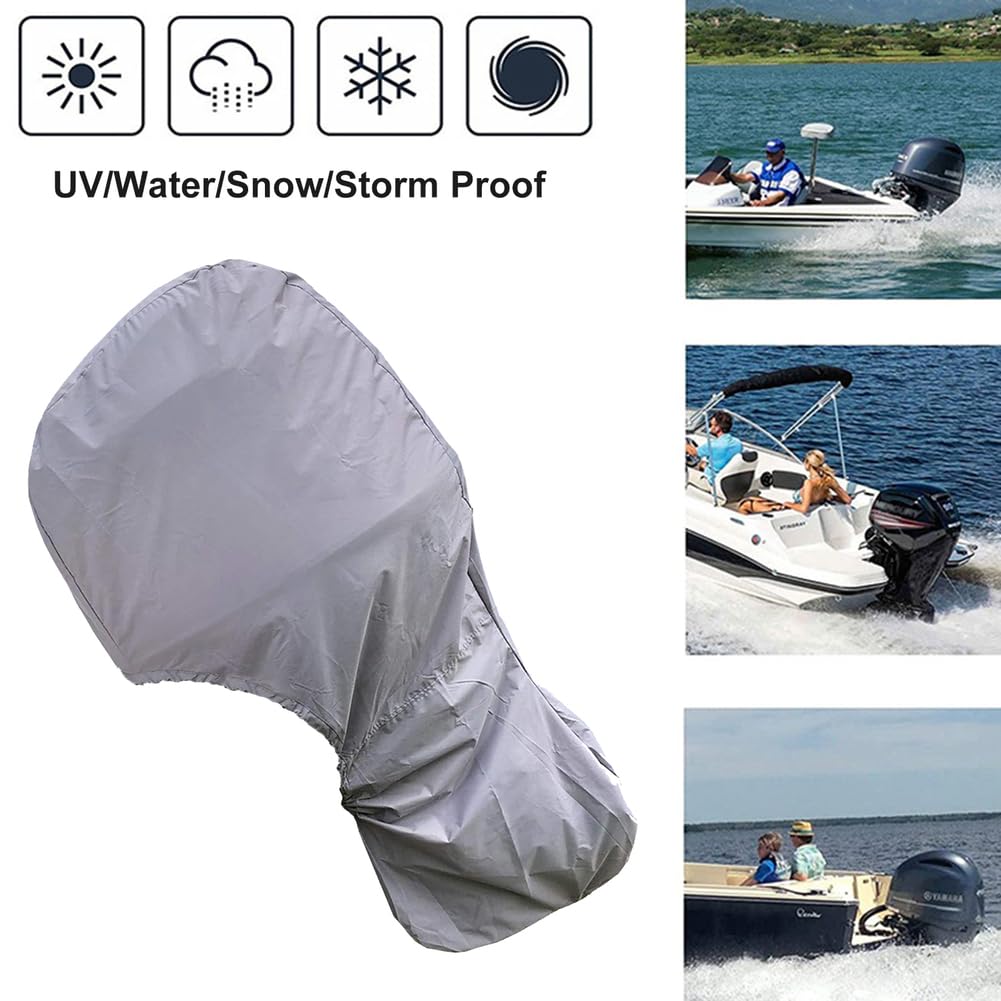 Copertura Fuoribordo per Motore Barca, Protezione Fuoribordo con Rivestimento UV, Impermeabile 420D, Copri Motore Fuoribordo,Argento,60HP to 90HP