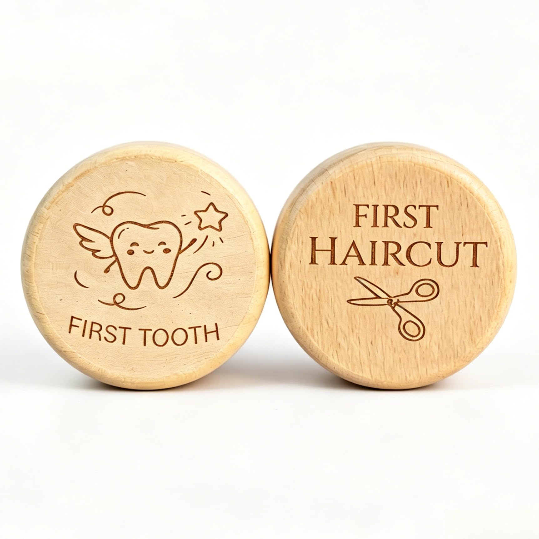 LANQEAOR Keepsake Holder 2pcs Wooden First Tooth and Haircut Boxes with Gift Bag and Greeting Card for New Parents Memory Storage