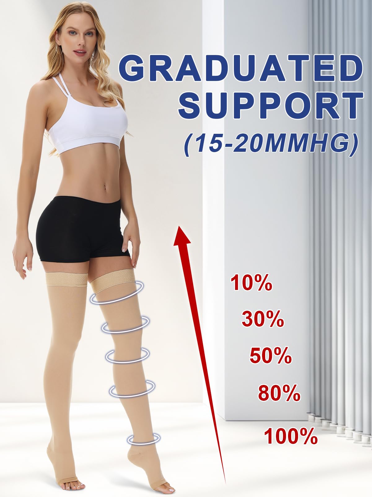 Beister - Medias de compresión médicas para hombre y mujer, 15-20 mmHg, con banda de silicona, clase 1, para varices, edema, DVT, vuelo
