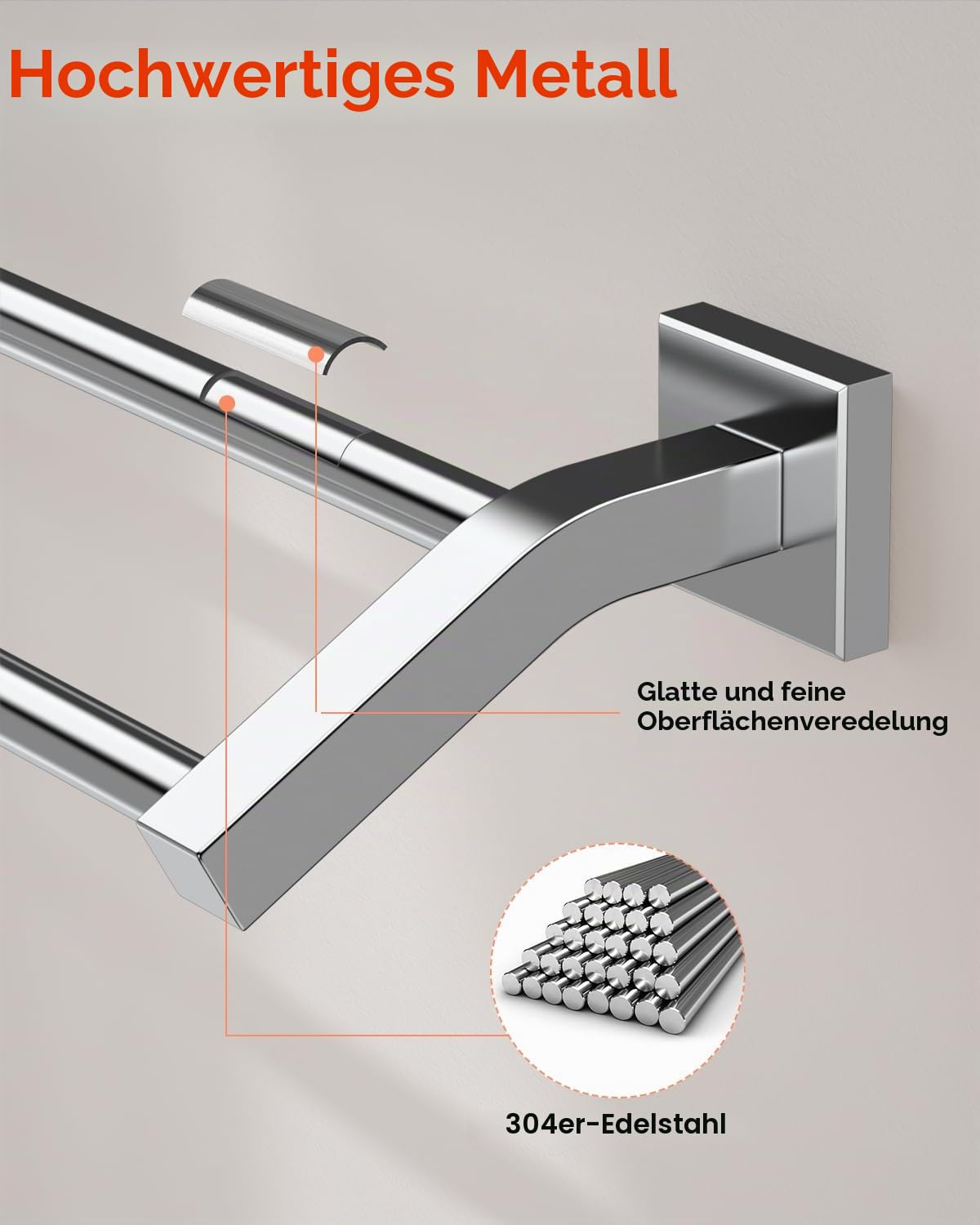 Alise Bad Doppel-Badetuchhalter, Handtuchhalter für Badezimmer, Wandmontage, strapazierfähig, SUS304 Edelstahl, Handtuchstange, poliertes Chrom, 50,8 cm
