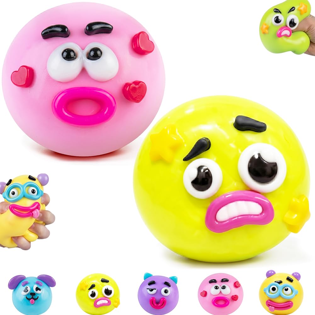 Smushers Fidget Toy,Interchangeable Faces Squishy Toys,TPR Stress Balls,Anxiety Relief Fidgets,Squishy Fidget Toys,Stress Toys,Party Bag Fillers for Kids, Fidget Toys (P+Y)