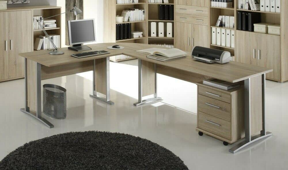 Büro Möbel Komplett Set Office in Eiche Sonoma und Weiß – Komplett Sets Home Office Arbeitszimmer - Verschiedene Set Varianten wählbar (Komplettbüro klein in Eiche Sonoma)