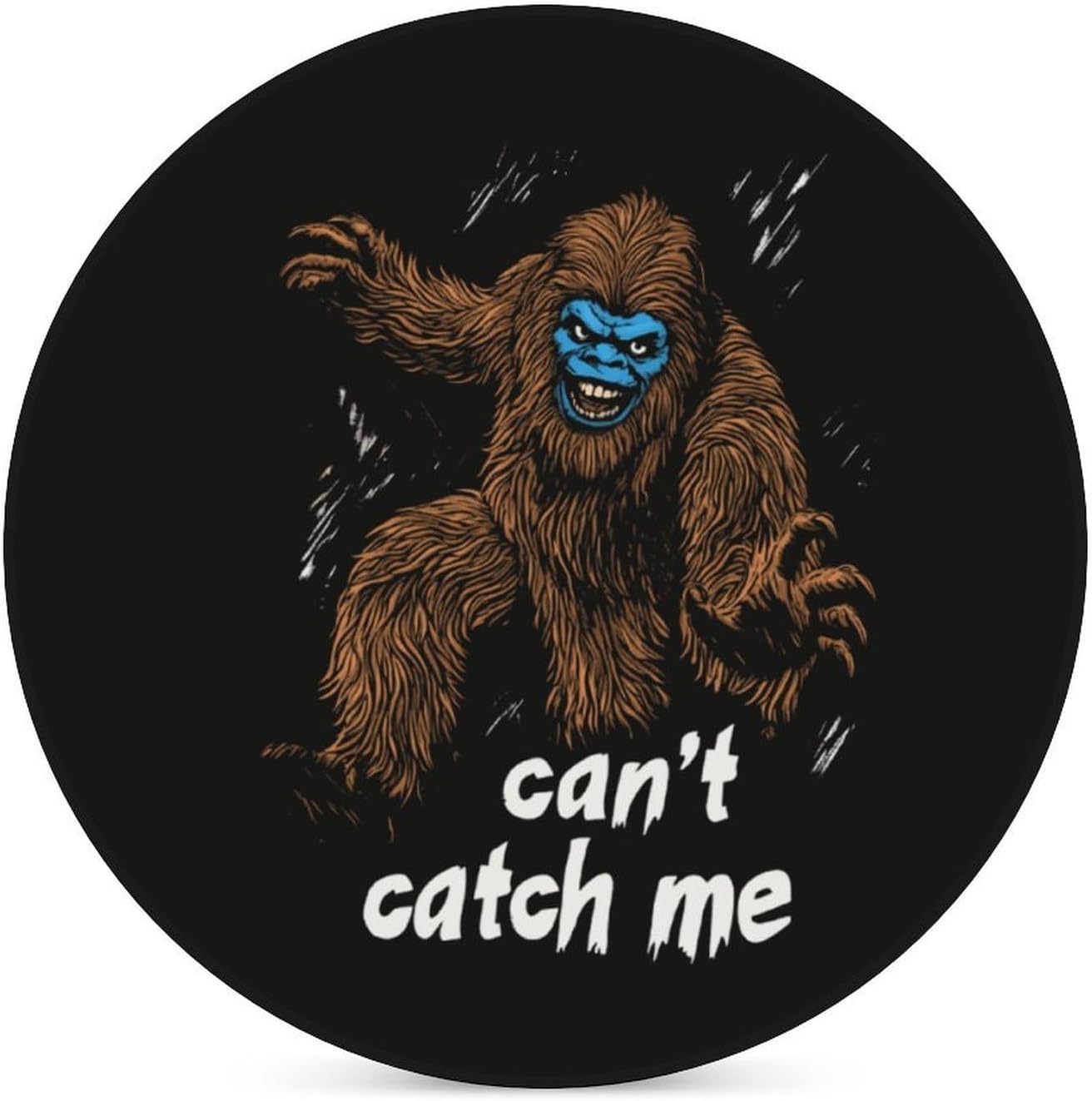 Funny Bigfoot Can't Catch Me Round Ceramic Coasters Print Drinks Absorbent with Cork Base for Home Decor Gifts 4 Inch