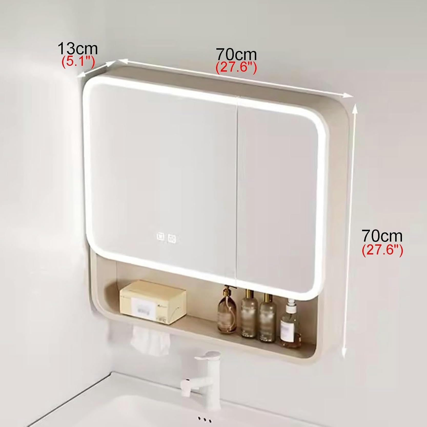 Doble Toque Inteligente Espejo de Baño Armario con Espejo Montado en La Pared Espejo Caja de Espejo Del Gabinete Led Baño Espejo Gabinete Antiniebla Doble Puerta Colgando Gabinete Gabinete de Espejo d