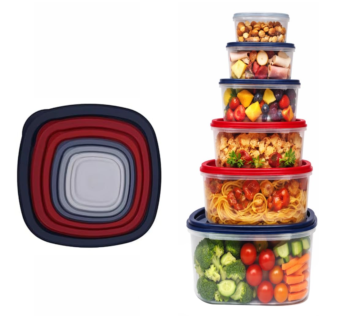 Best House | 7 in 1 Food Storage Containers Set | Square | Multicolor | 7 in 1 | With Lids | Bowls | Space Saving Nesting Design | BPA Free | Microwave Freezer & Dishwasher Safe - Set of 7 Pcs