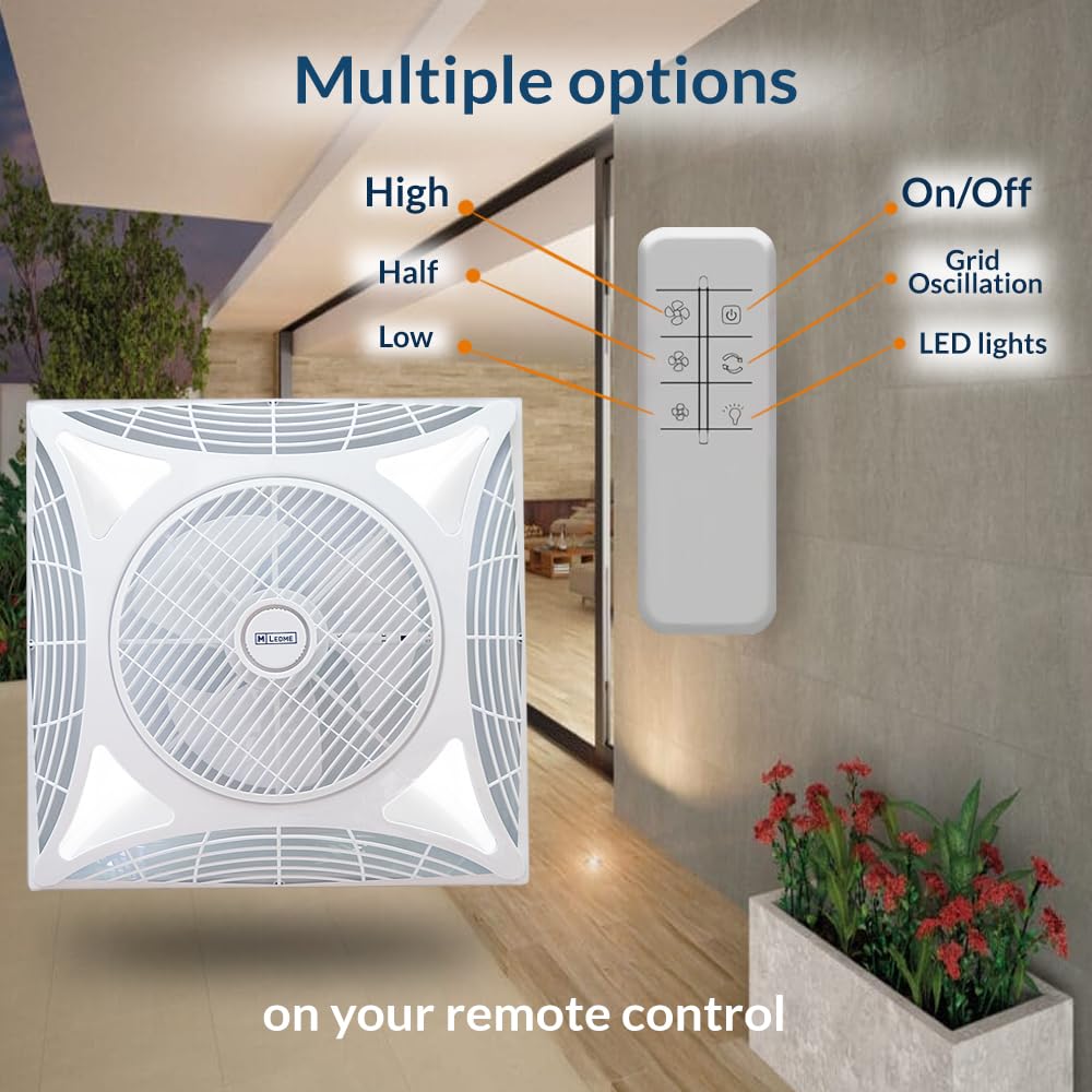 M Ledme - Ventilador de Techo Armstrong Square 68W con luz Led Blanca Fría (6000k), Empotrado, 1172LM, Control remoto, Motor AC, Silencioso, 3 velocidades, ideal para oficinas. LM8087
