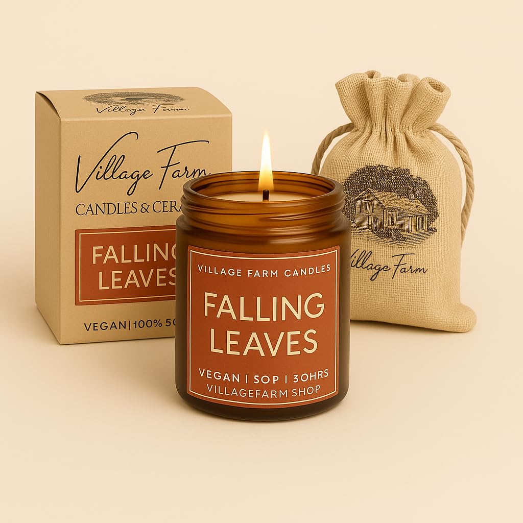 Falling Leaves Luxury Hand Poured Candle | Vegan | Eco Friendly | Hand Crafted, | 50+ Hour Burn Time | Soy Wax | Handmade | Artisan | Small Batch | Autumnal Candle