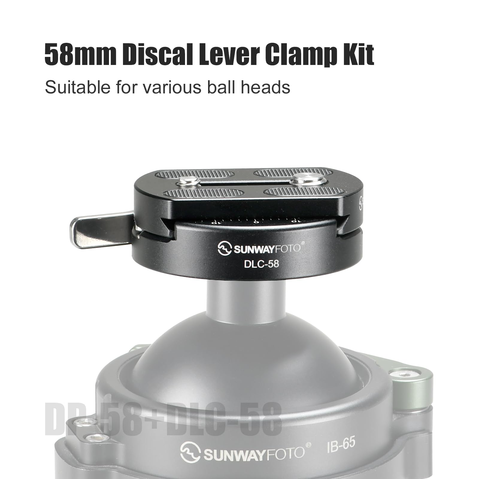 SUNWAYFOTO 58 mm Discal-Hebelklemme und Arca Swiss-Plattensatz, mit 1/4-20- und 3/8-16-Schrauben (DLC-58+DP-58)