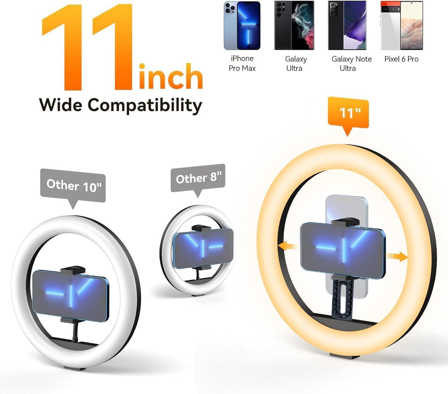 Ceiling Mount Phone Ring Light,Wall Mount 11'' Selfie-Light with Phone Holder for Samsung Galaxy S24 S23 S22 S21 A35 A15 and iPhone 16 15 14 13 12 11 Smartphones