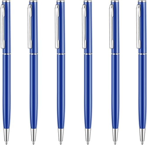 Unibene Paquete de 6 bolígrafos de punta media de tinta negra (0.039 pulgadas), juego de bolígrafos retráctiles metálicos delgados - azul brillante,