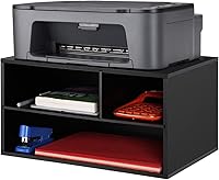 Vista 1 de EMERIT Estante para impresora con almacenamiento, organizador de papel de escritorio de madera para el hogar/oficina, elevador de impresora, 2