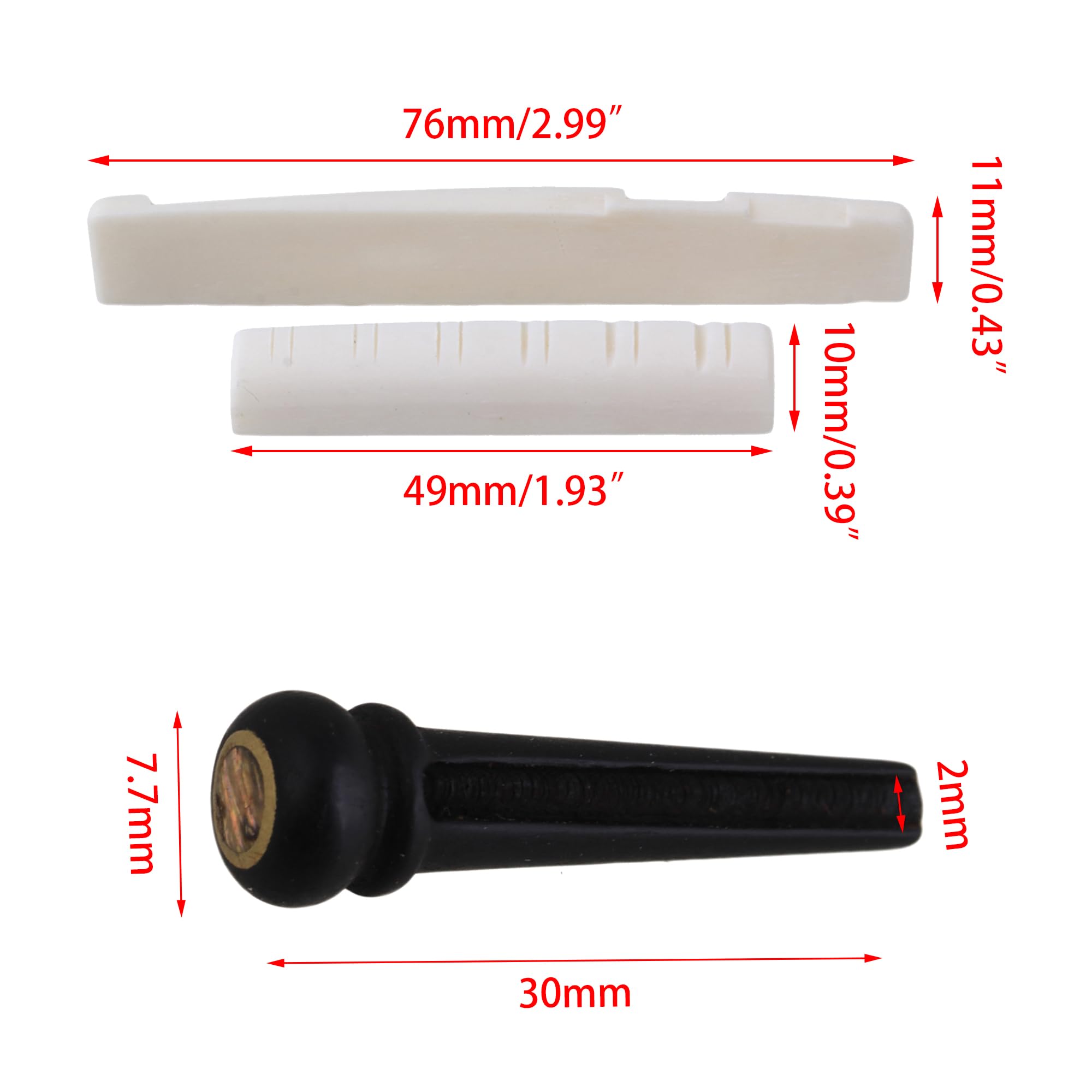 Yibuy 5 set di 12 corde per ponte chitarra in abalone puntini in ebano con selle in osso