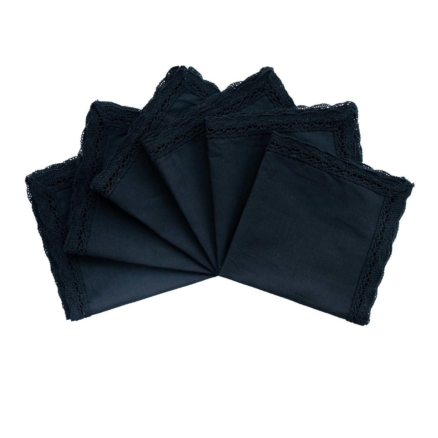 La Closure Women's B02 Black 6Pcs Lace Handkerchiefs Soft Cotton Black Hankies With Lace Border 6Pcs