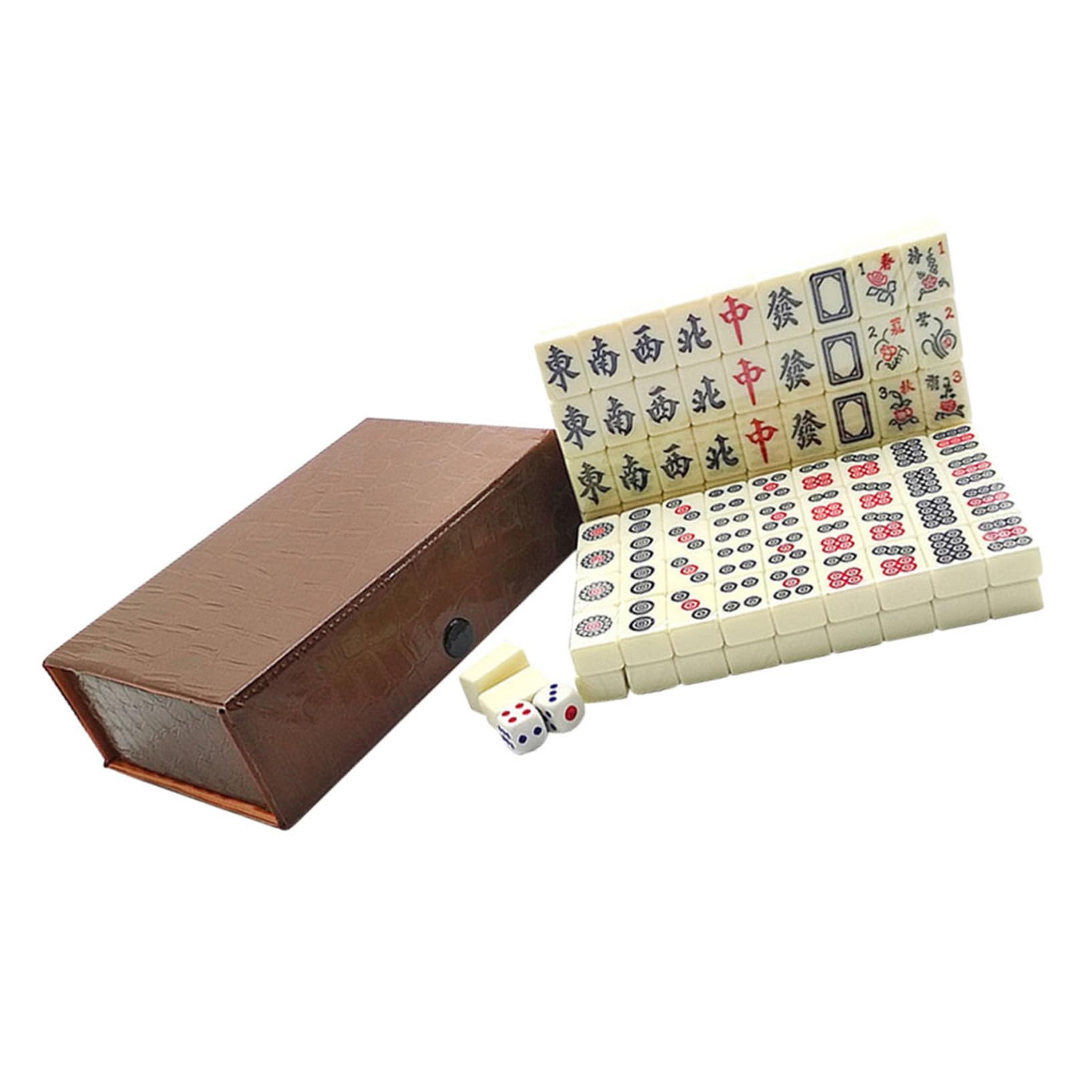 Mikinona Tragbares Mahjong Spielset Mini Reiseset mit Würfeln Langlebige Nicht Verblassende Spielsteine Leichtes Chinesisches Familienspiel für Zuhause Party und Unterwegs