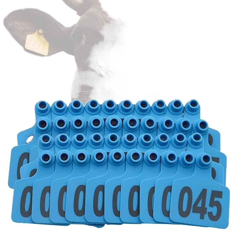 Kolczyki identyfikacyjne ABS dla zwierząt hodowlan Plastikowe kolczyki dla bydła Wielokolorowe Wiele rozmiarów 100 szt. Numery 001-500(Blue 7.5 * 10cm (2.95 * 3.93in),101-200)