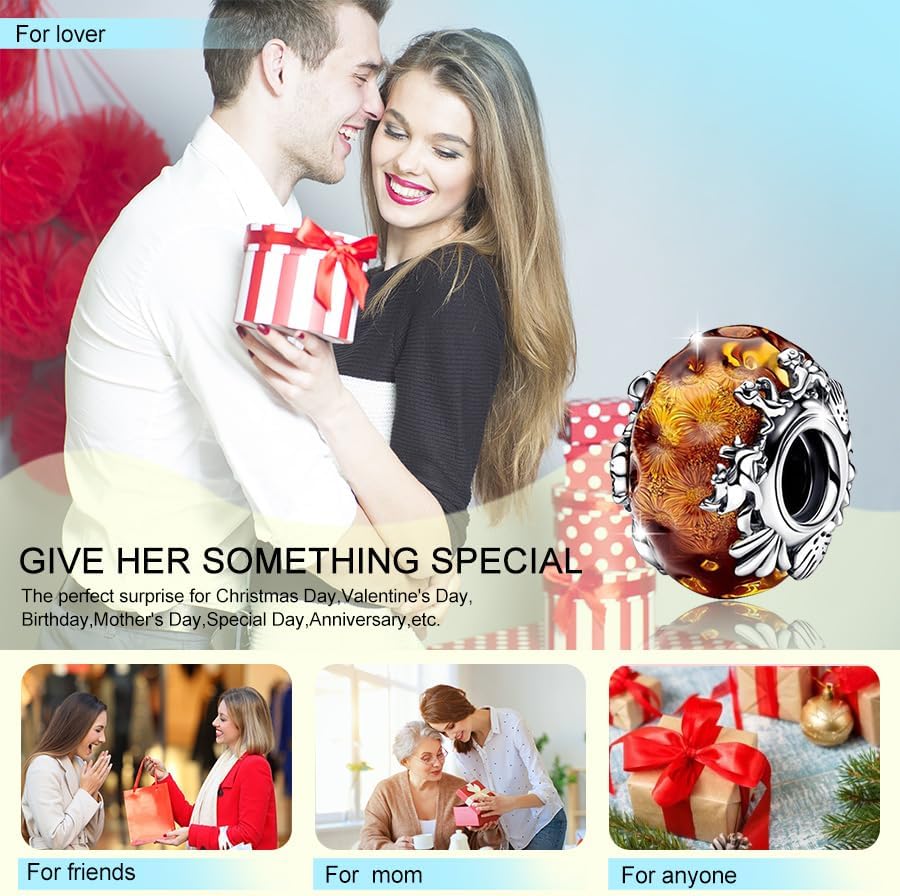 PARCOM Charms S925 Sterling Silver Fits for Pandora Bracelets perfect Valentine's Day gift, Cherry Blossom Dangle Beads Jewelry for Women - Image 6