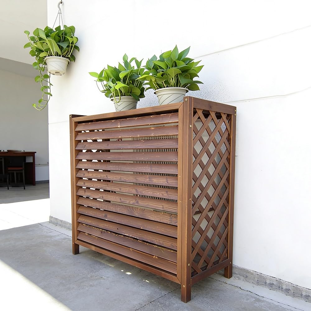 Copertura Condizionatore Esterno in Legno Massiccio, Copertura per Climatizzatore Tenda per Privacy Cornice Decorativa per Piante da Esterno per Giardino E Balcone(Small(85x35x75cm))