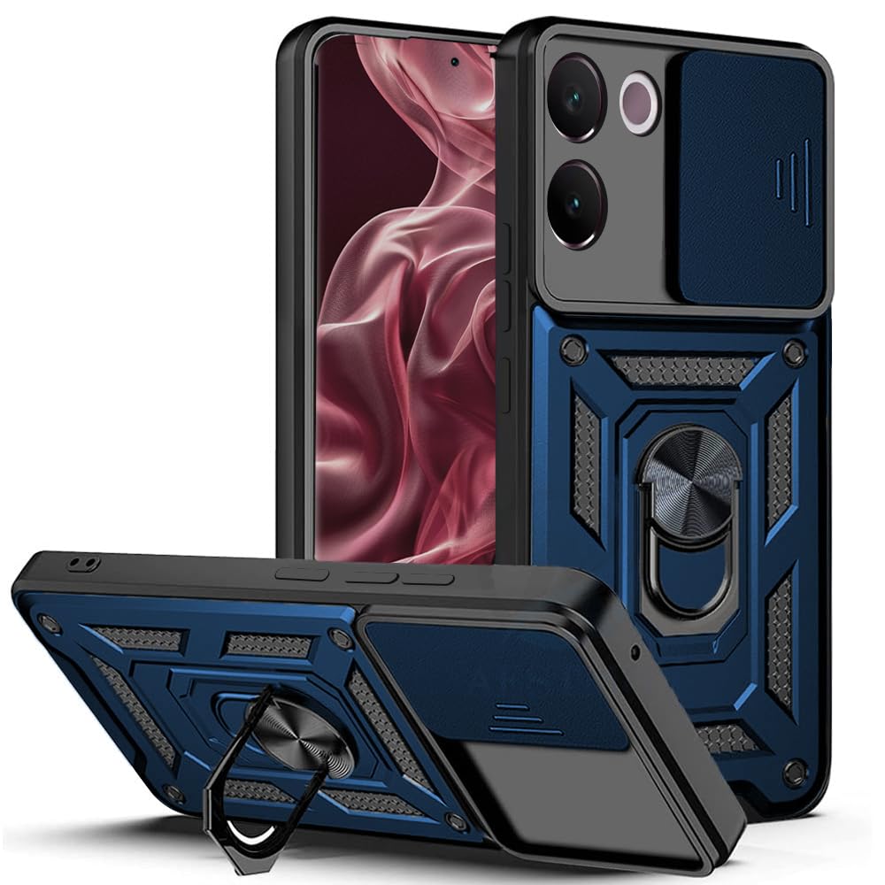 AESTMO Polycarbonate Armor Vivo V30E 5G Bumper Back Case Cover|Ring Holder & Sliding Camera Shield Cover|360 Degree Protection Back Case Cover For Vivo V30E 5G (Blue) (B0D5CYMBC4) Amazon Price History, Amazon Price Tracker