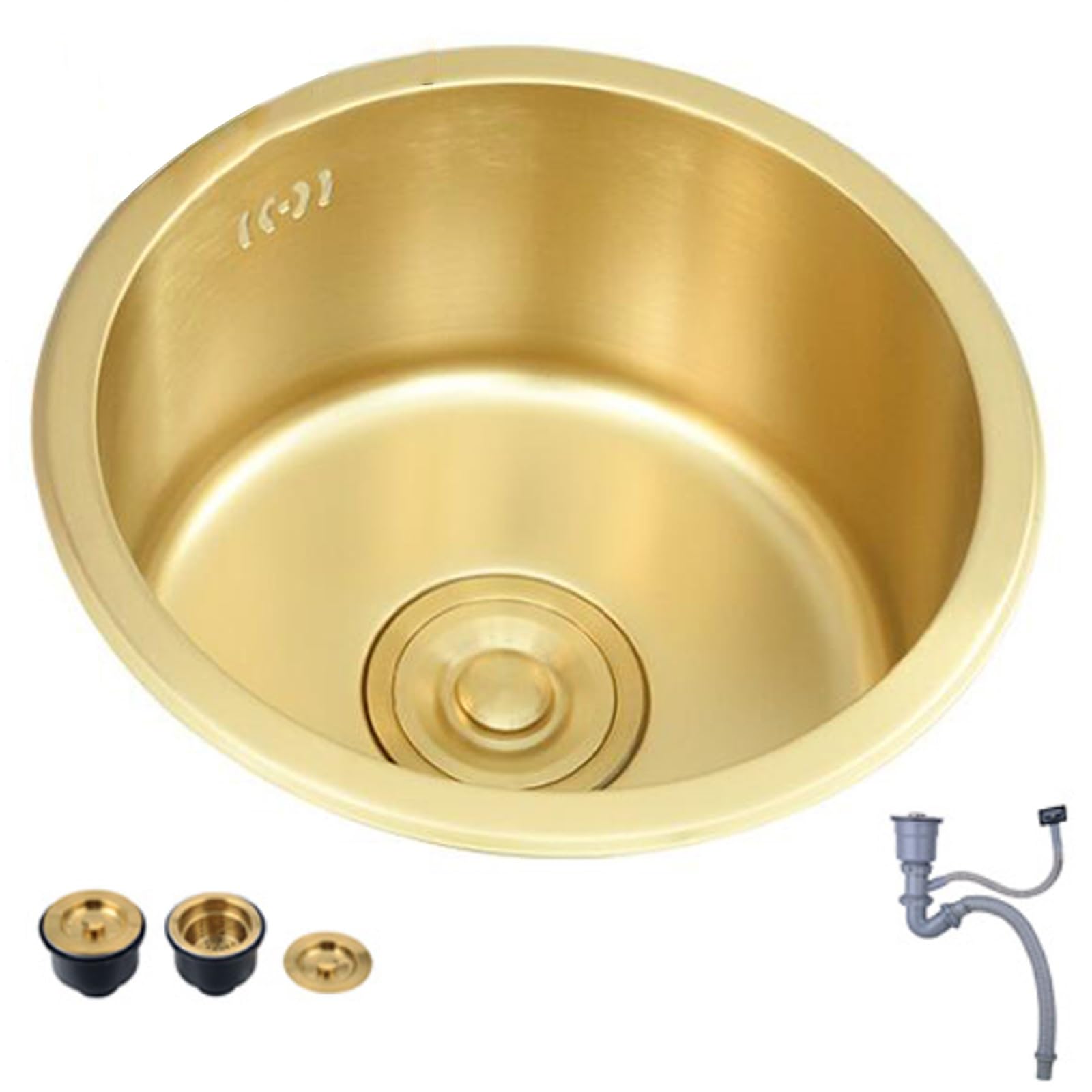 Fregadero Redondo Dorado 32/36/40cm Fregadero Acero Inoxidable Cafetería Estudio Lavabo Verduras Vehículos Recreativos Nueva Decoración Hogar Apartamento Cocina Piscina Agua.(36 * 36 * 19cm)