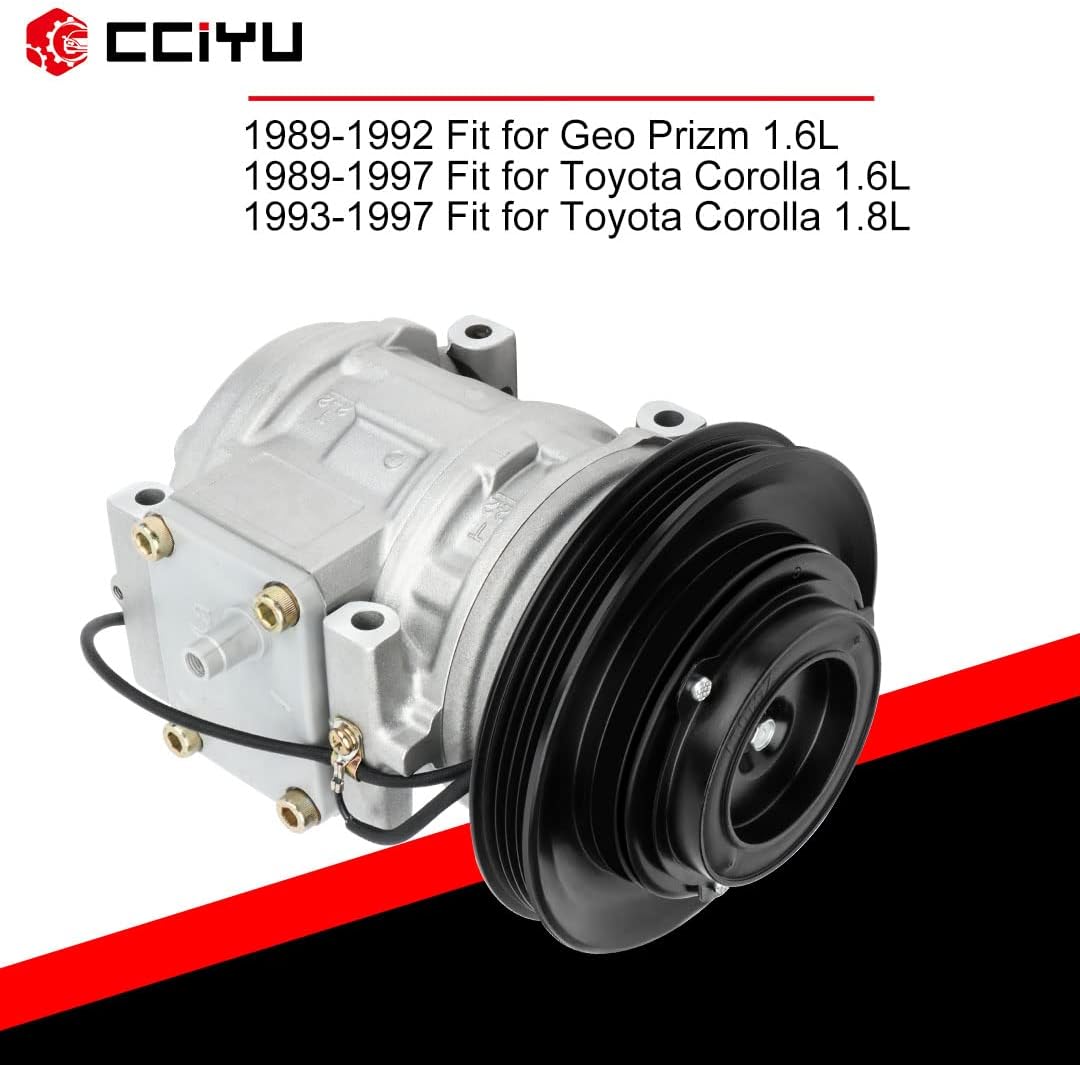 cciyu Air Conditioning Compressor Fit for Toyota Corolla for Mazda RX-7 for Geo Prizm 1.3L 1.6L 1.8L 1993-1997 Replaces AC Compressor for Car