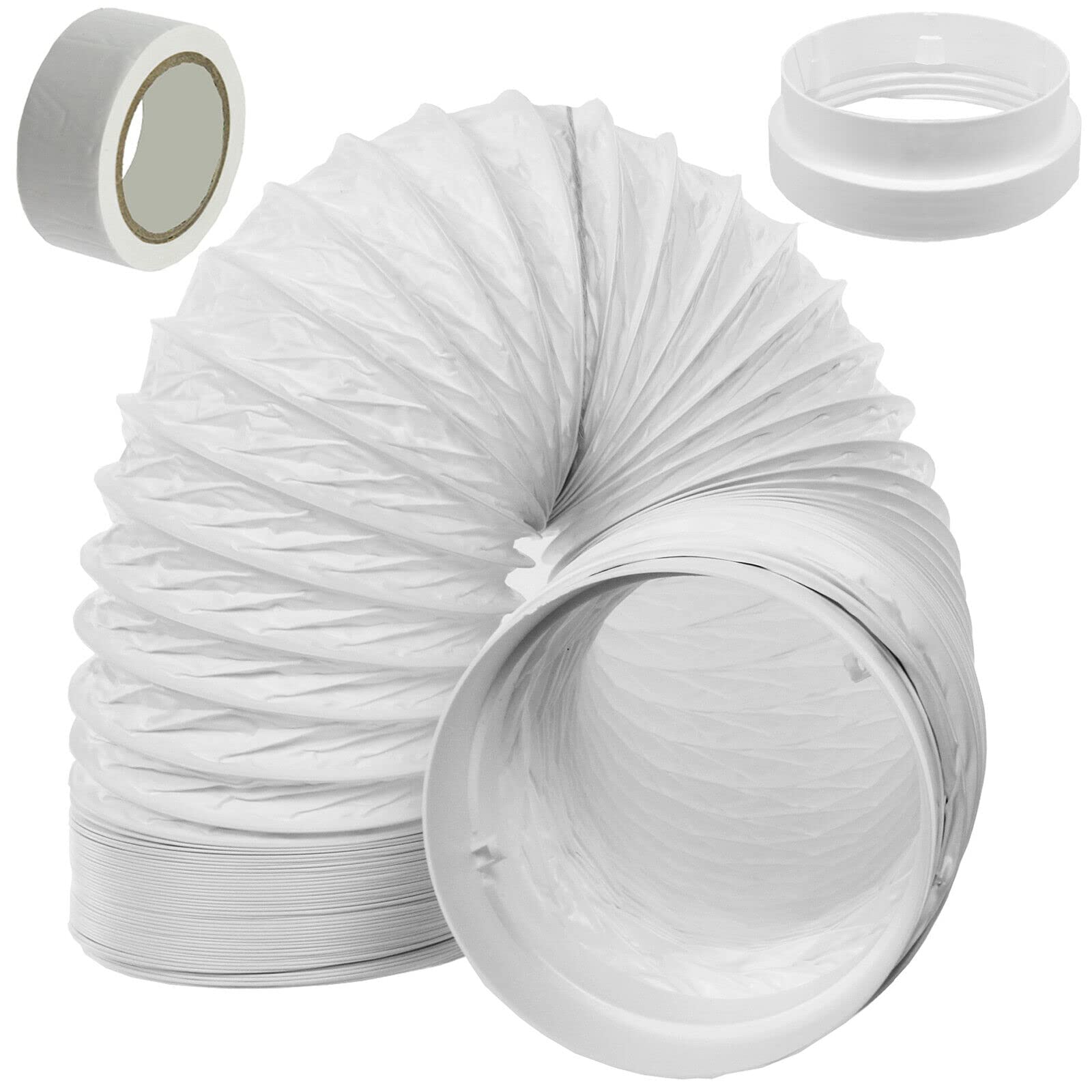 SPARES2GO Air Conditioning Vent Hose Connector Adaptor Kit (5" x 3m Duct Pipe + 5" 125mm Threaded Duct Outlet Ring + Sealing Tape)