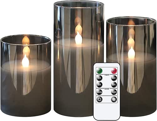 GenSwin Gray Glass Battery Operated Flameless Led Candles with 10-Key