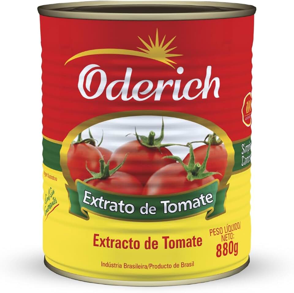 Extrato De Tomate Lata Oderich 880G, Extrato De Tomate Concentrado E Natural, Vermelho, Selecionado E Saboroso, Textura Encorpada E Cor Intensa, Pronto Para Molhos, Massas E Pizzas, Tradição Em Qualid