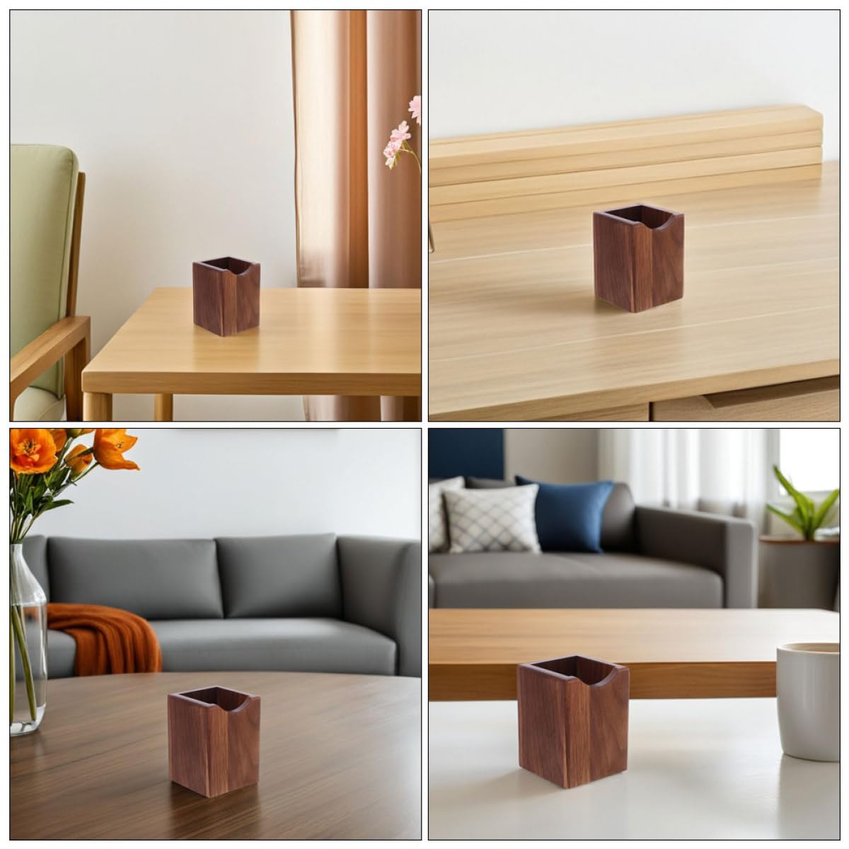 Ciieeo Porte-crayons en Bois de Noyer Rangement Polyvalent, Construction Robuste 2pcs Design Élégant et Esthétique Naturelle pour Bureau et Maquillage pour Espace de Travail