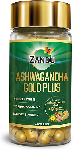 Zandu Ashwagandha Gold Plus | Made with Gold, Ashwagandha, Safed Musli, Shilajit & Other Ayurvedic Ingredients | Helps to Boost Stamina, Strengthens Immunity | 60 Caps