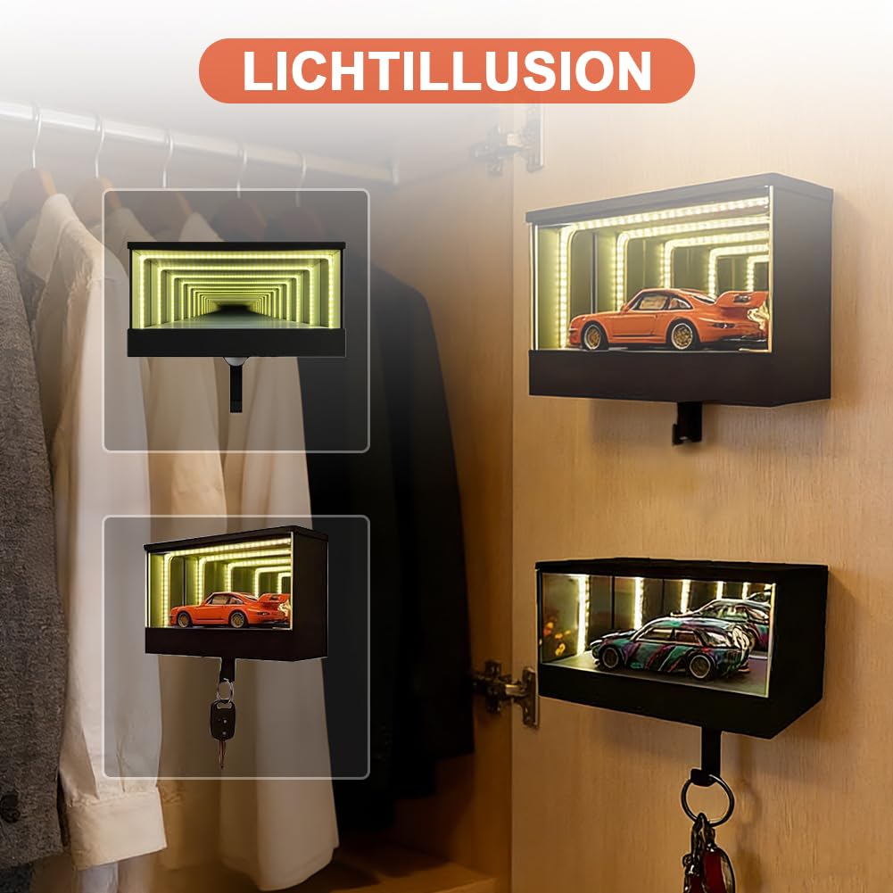 Gancio per chiavi FARYODI Infinity Garage con LED, supporto a parete con effetto luce a tunnel 3D per chiavi dell'auto, chiave illuminata, organizer per porta di casa, corridoio o garage, fantastico