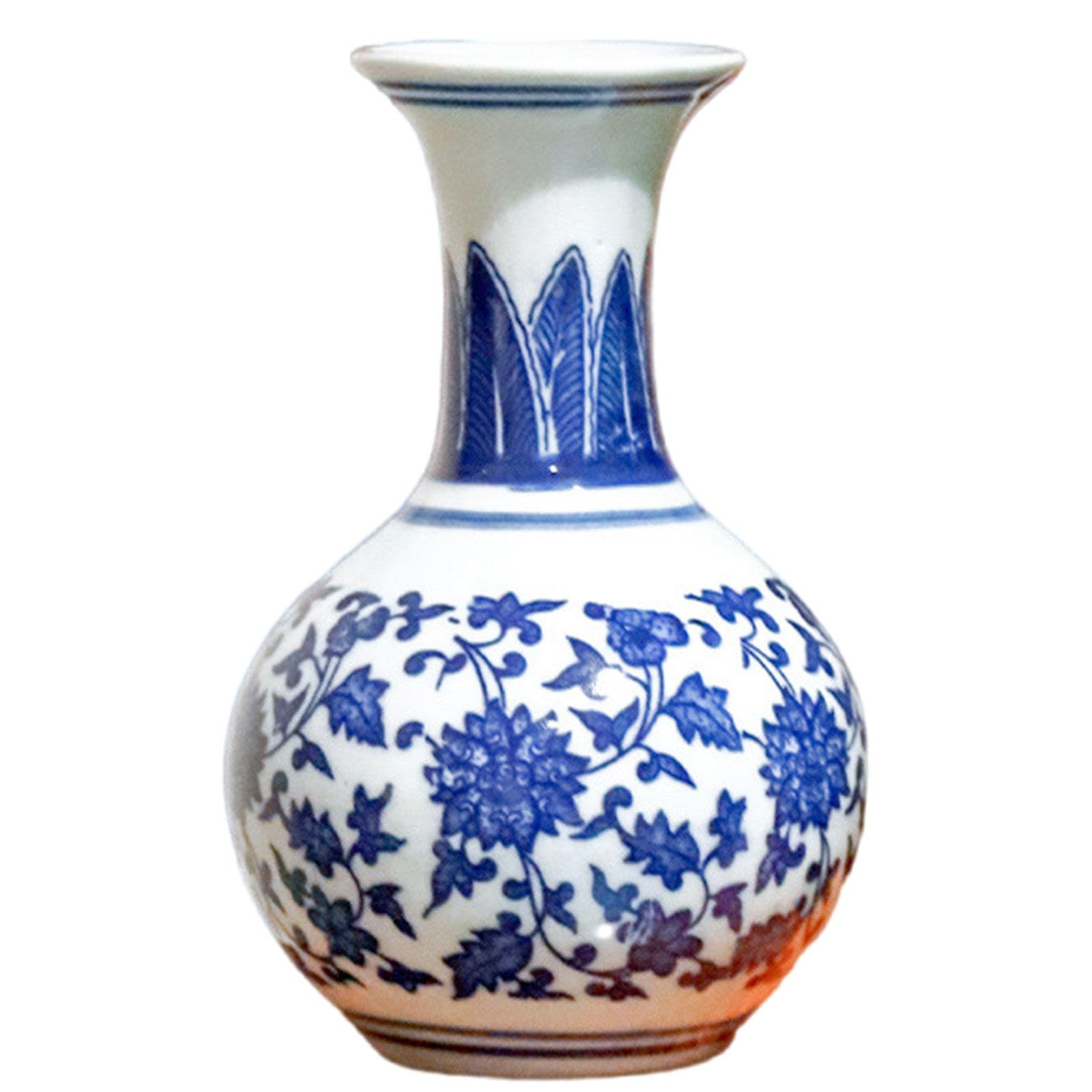 Amazon.co.jp: 小さな青と白の磁器花瓶のペア、 新鮮なつぼみの造花