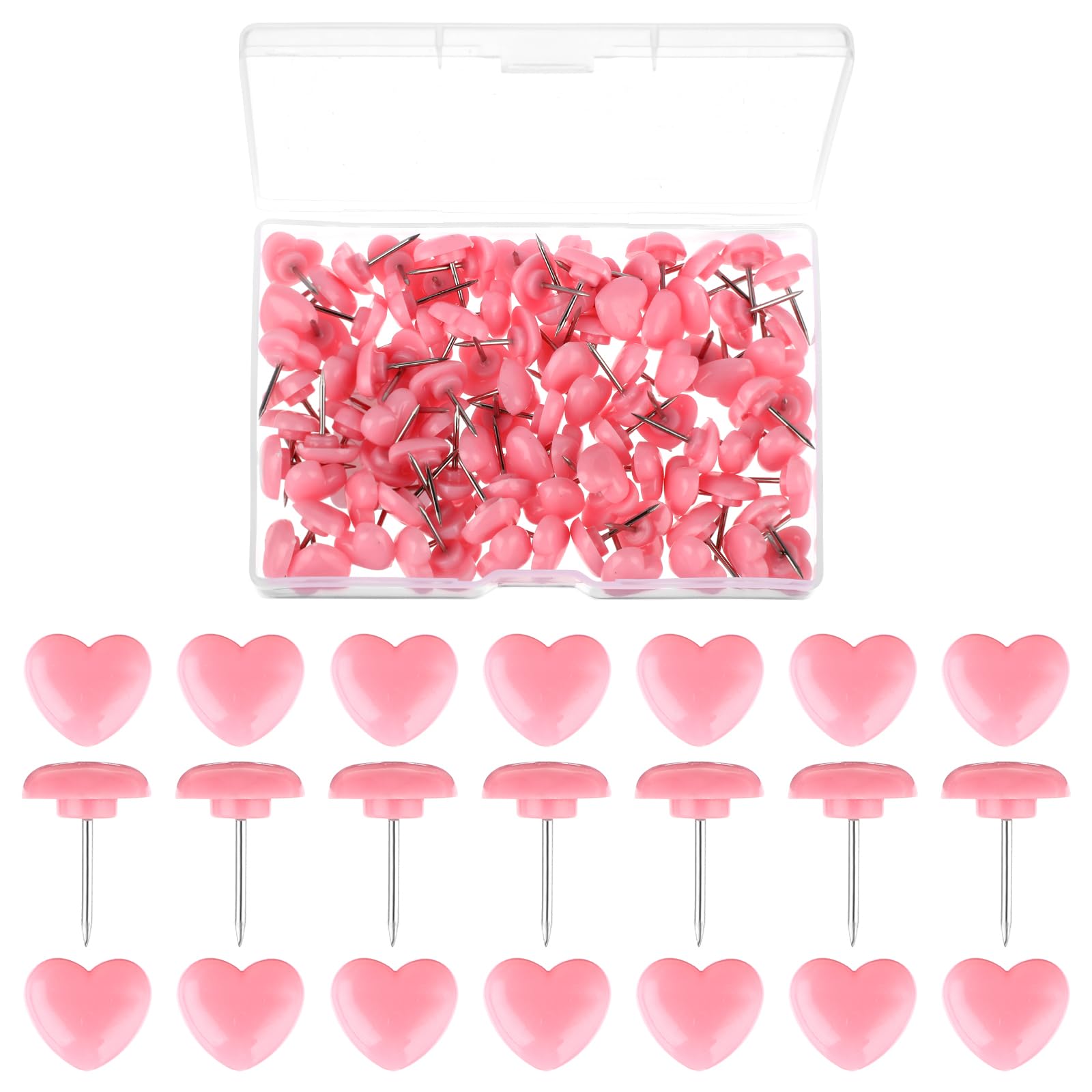 100Pcs Pink Pins, Mabor Love Heart Push Pins for Cork Board Plastic Push Pin Cute Thumb Tacks for Posters Photos Postcards Decorative