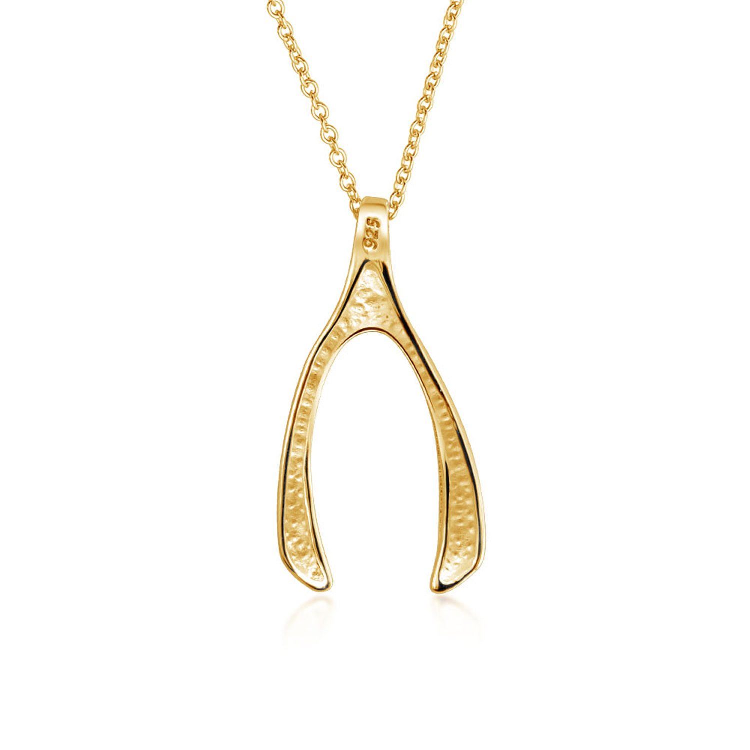 Bling Jewelry Einfache Glücksbringer Glücksbringer Wishbone Anhänger Halskette Für Frauen Für Teenager Glänzend 14K Rosengold Plattiert .925 Sterling Silber