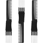 Leinuosen 3 Pack Carbon Lift Teasing Combs with Metal Prong, Hair Pick Comb for Women Hair Styling(Black)